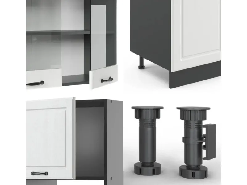 Sale Vicco R-Line Küchenzeile Weiß Landhaus/Anthrazit 300 cm mit HochschrankAP Anthrazit ohne E-Geräte Einbauküchen