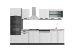 Clearance Vicco R-Line Küchenzeile Weiß Landhaus/Anthrazit 300 cm mit HochschrankAP Marmor ohne E-Geräte Weiß Strukturiert
