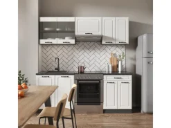Outlet Vicco R-Line Küchenzeile Weiß Landhaus/Anthrazit 200 cm AP Anthrazit ohne E-Geräte Einbauküchen