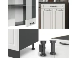 Outlet Vicco R-Line Küchenzeile Weiß Landhaus/Anthrazit 200 cm AP Anthrazit ohne E-Geräte Einbauküchen
