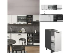 Discount Vicco R-Line Küchenzeile Weiß Landhaus/Anthrazit 240 cm AP Eiche ohne E-Geräte Einbauküchen