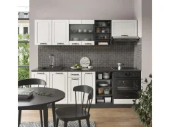 Discount Vicco R-Line Küchenzeile Weiß Landhaus/Anthrazit 240 cm AP Eiche ohne E-Geräte Einbauküchen