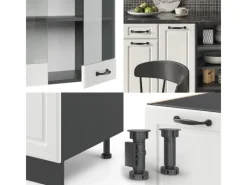 Discount Vicco R-Line Küchenzeile Weiß Landhaus/Anthrazit 240 cm AP Eiche ohne E-Geräte Einbauküchen