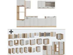 Best Vicco R-Line Küchenzeile Weiß Landhaus/Goldkraft Eiche 300 cm mit HochschrankAP Marmor ohne E-Geräte Weiß Struktur
