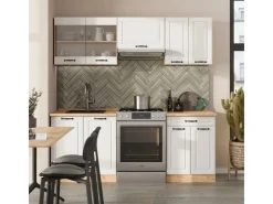Einbauküchen<Vicco R-Line Küchenzeile Weiß Landhaus/Goldkraft Eiche 200 cm ohne Arbeitsplatte ohne E-Geräte Weiß Struktur