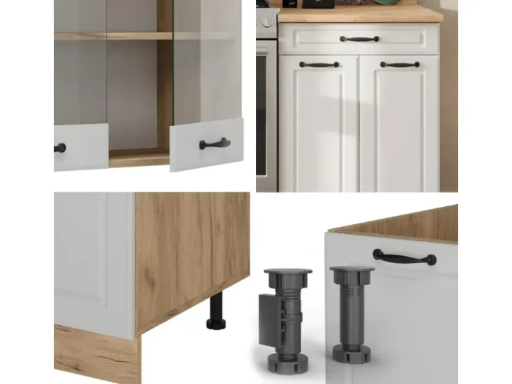 Einbauküchen<Vicco R-Line Küchenzeile Weiß Landhaus/Goldkraft Eiche 200 cm ohne Arbeitsplatte ohne E-Geräte Weiß Struktur