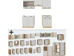 Einbauküchen<Vicco R-Line Küchenzeile Weiß Landhaus/Goldkraft Eiche 200 cm ohne Arbeitsplatte ohne E-Geräte Weiß Struktur