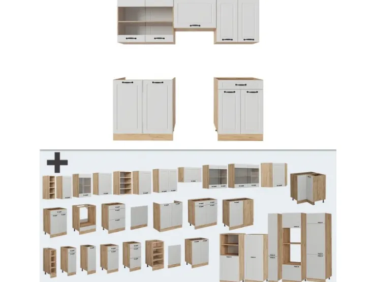 Einbauküchen<Vicco R-Line Küchenzeile Weiß Landhaus/Goldkraft Eiche 200 cm ohne Arbeitsplatte ohne E-Geräte Weiß Struktur