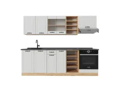 New Vicco R-Line Küchenzeile Weiß Landhaus/Goldkraft Eiche 240 cm AP Anthrazit ohne E-Geräte Weiß Struktur
