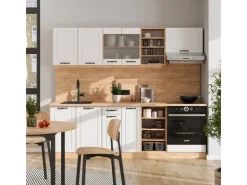New Vicco R-Line Küchenzeile Weiß Landhaus/Goldkraft Eiche 240 cm AP Anthrazit ohne E-Geräte Weiß Struktur
