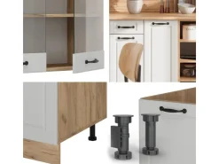 New Vicco R-Line Küchenzeile Weiß Landhaus/Goldkraft Eiche 240 cm AP Anthrazit ohne E-Geräte Weiß Struktur