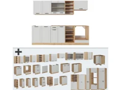 New Vicco R-Line Küchenzeile Weiß Landhaus/Goldkraft Eiche 240 cm AP Anthrazit ohne E-Geräte Weiß Struktur
