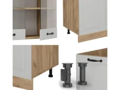 Einbauküchen<Vicco R-Line Küchenzeile Weiß Landhaus/Goldkraft Eiche 300 cm mit HochschrankAP Eiche ohne E-Geräte Weiß Struktur