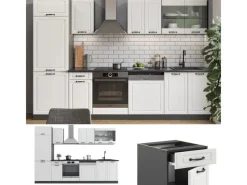 Sale Vicco R-Line Küchenzeile Weiß Landhaus/Anthrazit 300 cm AP Eiche ohne E-Geräte Einbauküchen|Single-Küchen