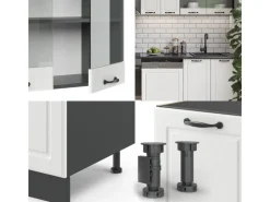 Sale Vicco R-Line Küchenzeile Weiß Landhaus/Anthrazit 300 cm AP Eiche ohne E-Geräte Einbauküchen|Single-Küchen
