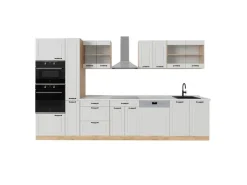 Online Vicco R-Line Küchenzeile Weiß Landhaus/Goldkraft Eiche 350 cm AP Marmor ohne E-Geräte Weiß Struktur