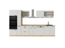 Sale Vicco R-Line Küchenzeile Weiß Landhaus/Goldkraft Eiche 350 cm ohne Arbeitsplatte ohne E-Geräte Einbauküchen