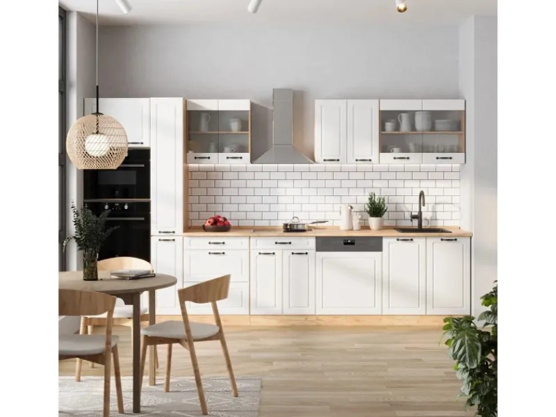 Sale Vicco R-Line Küchenzeile Weiß Landhaus/Goldkraft Eiche 350 cm ohne Arbeitsplatte ohne E-Geräte Einbauküchen