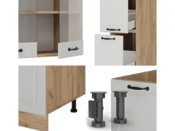 Sale Vicco R-Line Küchenzeile Weiß Landhaus/Goldkraft Eiche 350 cm ohne Arbeitsplatte ohne E-Geräte Einbauküchen