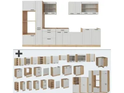 Sale Vicco R-Line Küchenzeile Weiß Landhaus/Goldkraft Eiche 350 cm ohne Arbeitsplatte ohne E-Geräte Einbauküchen