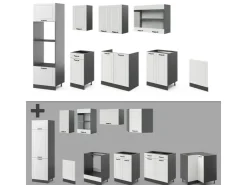 Vicco R-Line Küchenzeile Weiß Landhaus/Anthrazit 300 cm mit Hochschrankohne Arbeitsplatte ohne E-Geräte Weiß Strukturiert