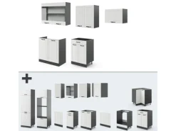 Hot Vicco R-Line Küchenzeile Weiß Landhaus/Anthrazit 200 cm ohne Arbeitsplatte ohne E-Geräte Weiß Strukturiert
