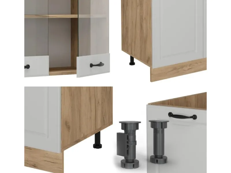 Online Vicco R-Line Küchenzeile Weiß Landhaus/Goldkraft Eiche 300 cm mit HochschrankAP Anthrazit ohne E-Geräte Küchenrückwände|Einbauküchen