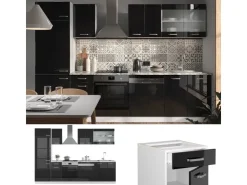 Online Vicco R-Line Küche 300 cm AP Marmor ohne E-Geräte Schwarz Hochglanz