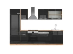 Outlet Vicco R-Line Küche /Goldkraft Eiche 300 cm ohne Arbeitsplatte ohne E-Geräte Schwarz Hochglanz