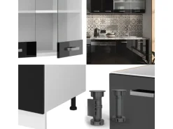 Vicco R-Line Küche /Weiß 300 cm AP Anthrazit ohne E-Geräte Küchenschränke|Einbauküchen