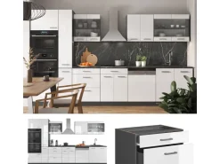 Best Vicco R-Line Küche /Anthrazit 350 cm mit Hochschrankohne Arbeitsplatte ohne E-Geräte Weiß Hochglanz