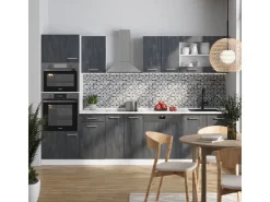 Einbauküchen<Vicco R-Line KomplettKüche Schwarz Beton/Weiß 300 cm AP Eiche Opt 2 ohne E-Geräte Beton Dunkelgrau