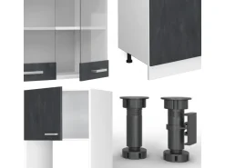 Einbauküchen<Vicco R-Line KomplettKüche Schwarz Beton/Weiß 300 cm AP Eiche Opt 2 ohne E-Geräte Beton Dunkelgrau