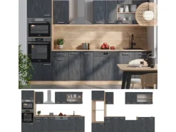 Einbauküchen<Vicco R-Line Komplettküche Schwarz Beton/Goldkraft Eiche 300 cm AP Eiche ohne E-Geräte Beton Dunkelgrau