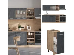 Online Vicco R-Line Komplettküche Schwarz Beton/Goldkraft Eiche 240 cm AP Anthrazit ohne E-Geräte Beton Dunkelgrau