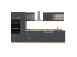 Hot Vicco R-Line Komplettküche Schwarz Beton/Weiß 350 cm AP Anthrazit ohne E-Geräte Einbauküchen