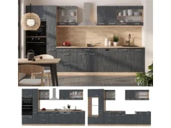 Hot Vicco R-Line Komplettküche Schwarz Beton/Weiß 350 cm AP Anthrazit ohne E-Geräte Einbauküchen