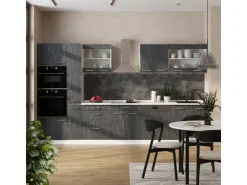 Einbauküchen<Vicco R-Line Komplettküche Schwarz Beton/Weiß 350 cm AP Marmor ohne E-Geräte Beton Dunkelgrau