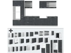 Einbauküchen<Vicco R-Line Komplettküche Schwarz Beton/Weiß 350 cm AP Marmor ohne E-Geräte Beton Dunkelgrau