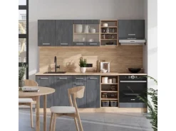 Einbauküchen<Vicco R-Line Komplettküche Schwarz Beton/Goldkraft Eiche 240 cm ohne Arbeitsplatte ohne E-Geräte Beton Dunkelgrau