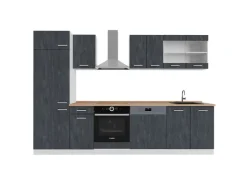 Best Vicco R-Line KomplettKüche Schwarz Beton/Weiß 300 cm AP Eiche ohne E-Geräte Beton Dunkelgrau