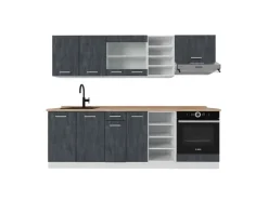 Online Vicco R-Line Komplettküche Schwarz Beton/Weiß 240 cm AP Eiche ohne E-Geräte Beton Dunkelgrau