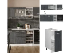 Online Vicco R-Line Komplettküche Schwarz Beton/Weiß 240 cm AP Eiche ohne E-Geräte Beton Dunkelgrau