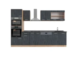 Hot Vicco R-Line Komplettküche Schwarz Beton/Goldkraft Eiche 300 cm AP Anthrazit ohne E-Geräte Einbauküchen