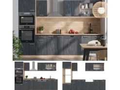 Hot Vicco R-Line Komplettküche Schwarz Beton/Goldkraft Eiche 300 cm AP Anthrazit ohne E-Geräte Einbauküchen