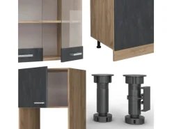 Hot Vicco R-Line Komplettküche Schwarz Beton/Goldkraft Eiche 300 cm AP Anthrazit ohne E-Geräte Einbauküchen
