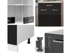 Einbauküchen<Vicco R-Line Komplettküche /Weiß 200 cm Ohne Arbeitsplatte ohne E-Geräte Schwarz Hochglanz