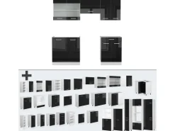Einbauküchen<Vicco R-Line Komplettküche /Weiß 200 cm Ohne Arbeitsplatte ohne E-Geräte Schwarz Hochglanz
