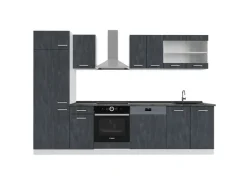 Einbauküchen<Vicco R-Line KomplettKüche Schwarz Beton/Weiß 300 cm AP Anthrazit ohne E-Geräte Beton Dunkelgrau