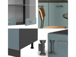 Single-Küchen|Miniküchen<Vicco R-Line Mini-Küche Blau-Grau/Anthrazit 140 cm ohne Arbeitsplatte ohne E-Geräte Blaugrau